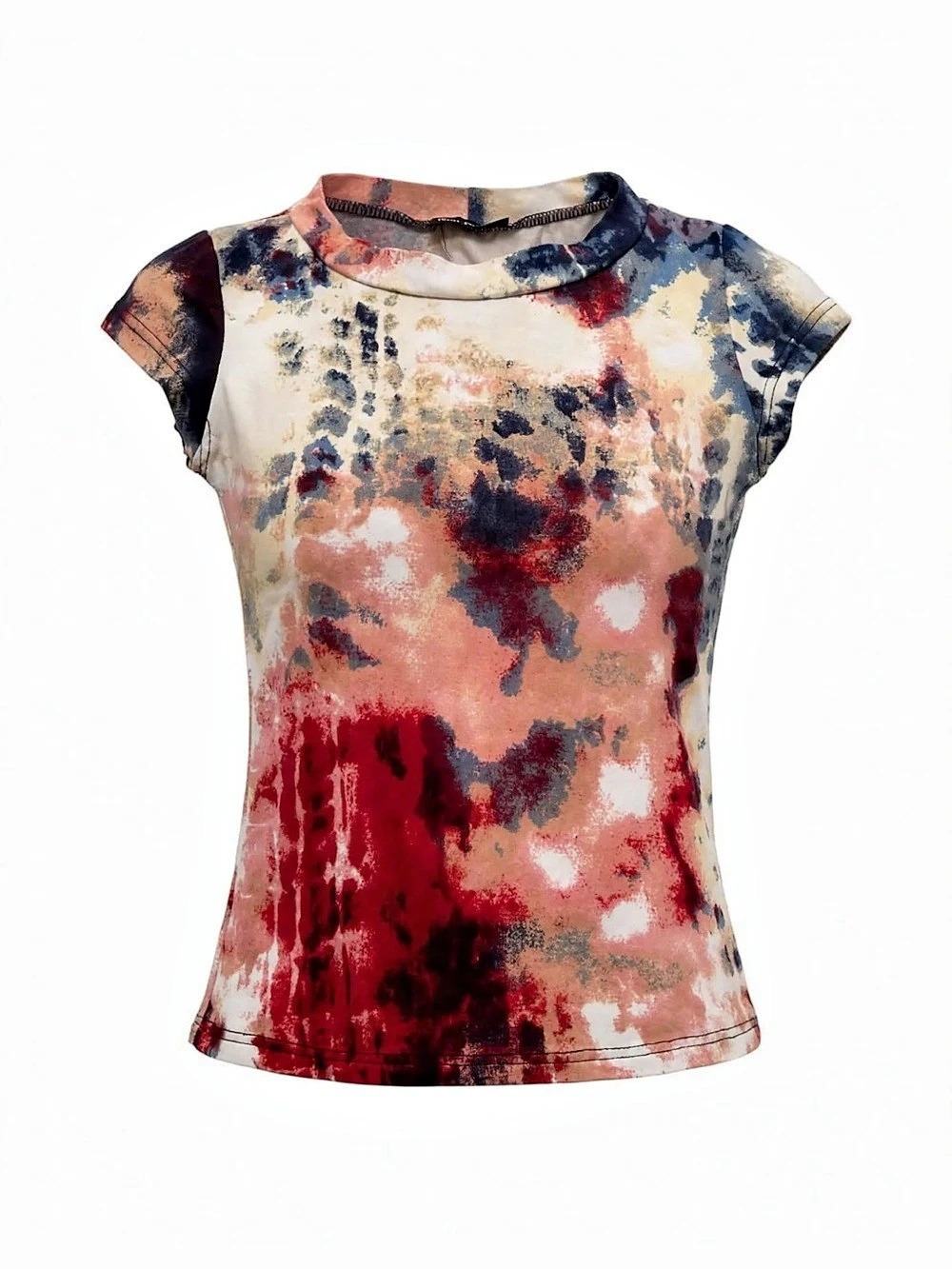 Abstract Short Sleeve Top in Pink & Red